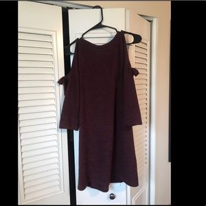 Wine Cold Shoulder Shift Dress